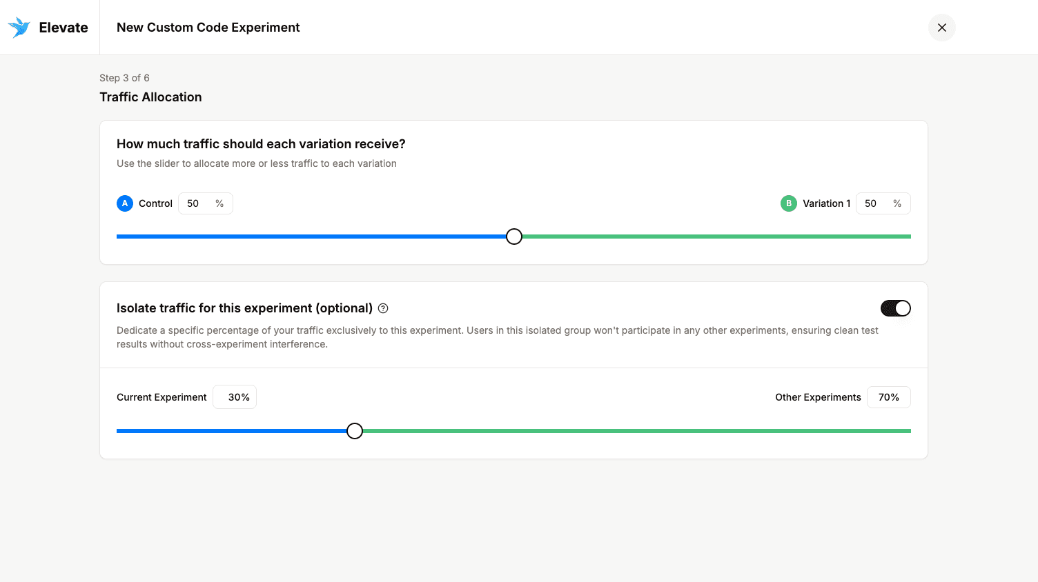 Elevate A/B Testing traffic isolation for a custom code experiment